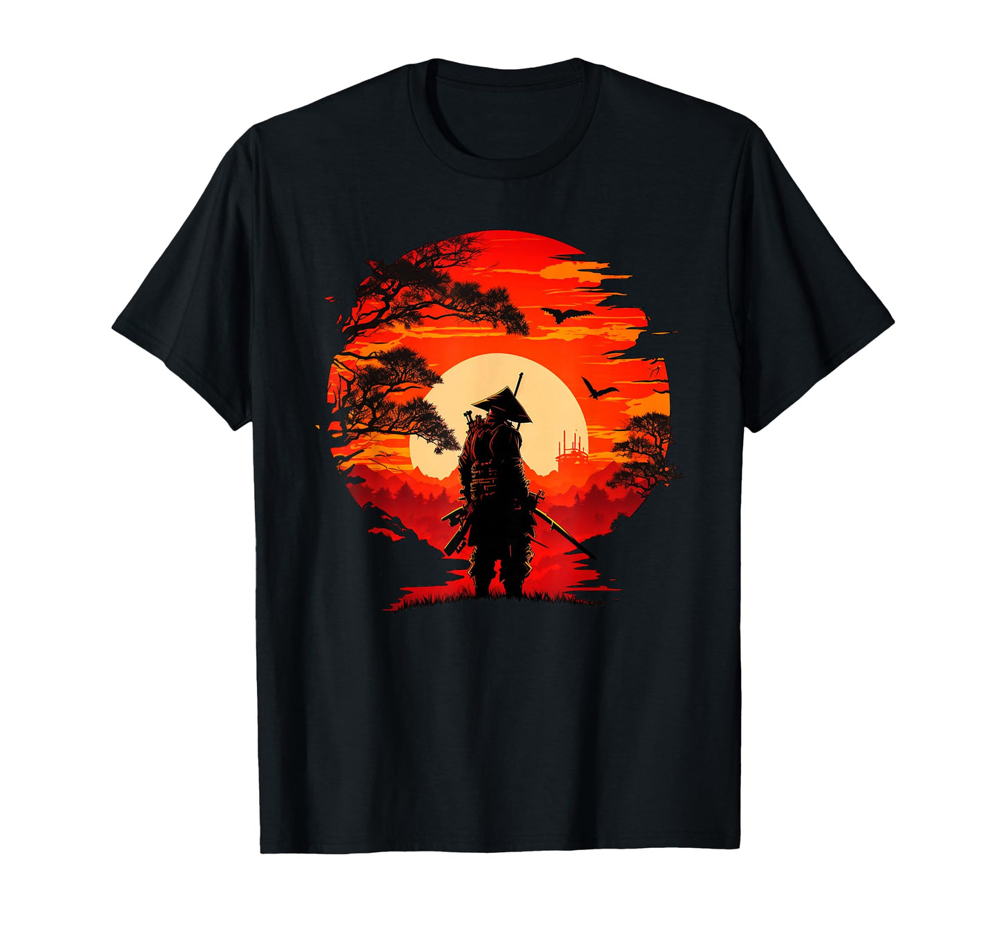 Vintage Japanese Samurai Fighter Martial Arts Retro Sunset T-Shirt