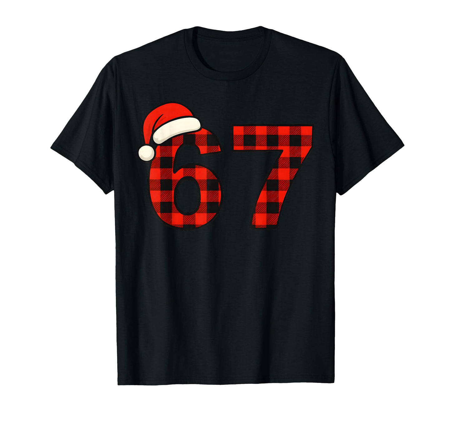67 Christmas Funny Six Seven Meme Brainrot Plaid Santa Boys T-Shirt