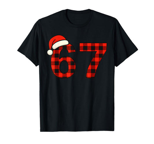 67 Christmas Funny Six Seven Meme Brainrot Plaid Santa Boys T-Shirt