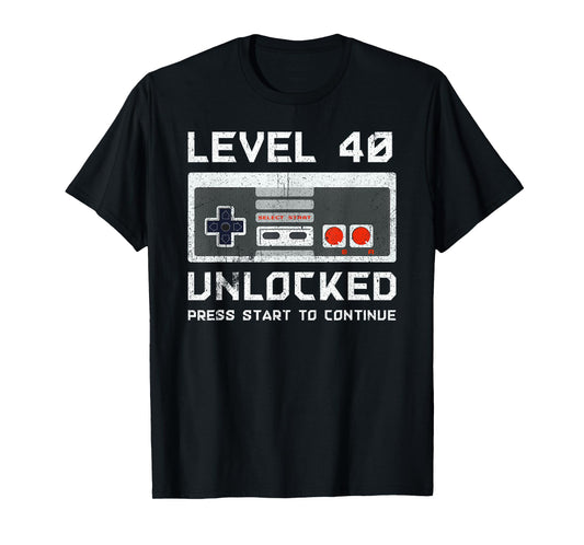 40 Year Old Forty Birthday Gift Level 40 Unlocked Gamer T-Shirt