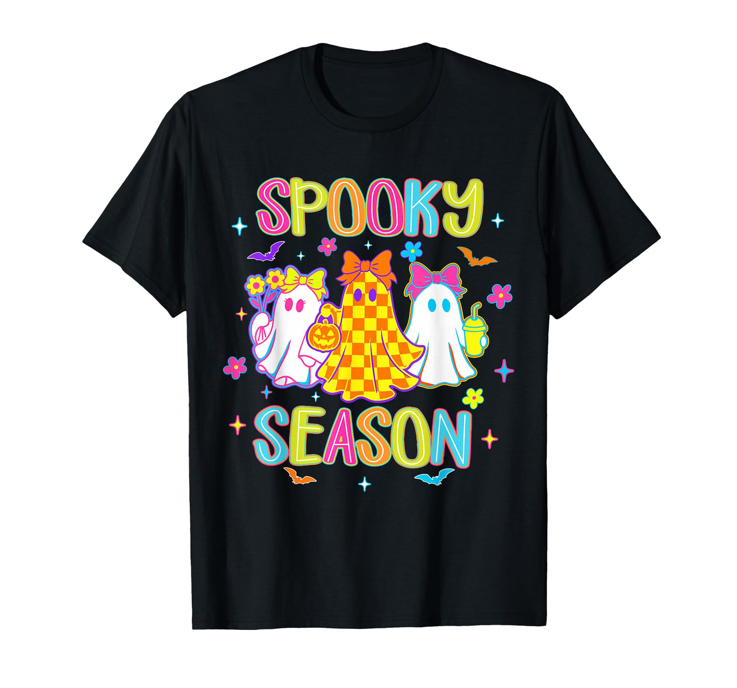Spooky Season Neon Halloween Ghost Mens Womens Kids T-Shirt