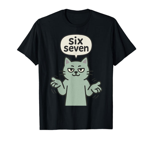 67 Six Seven 6-7 Cat - Funny Kids Gaming Brainrot Meme T-Shirt