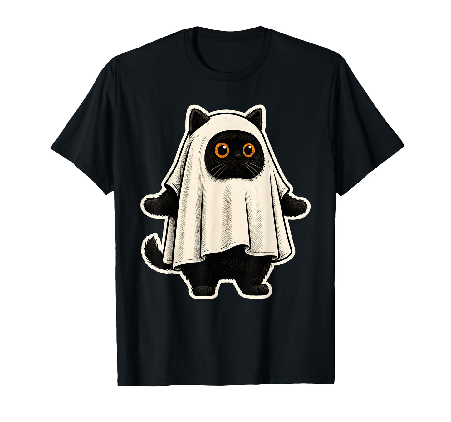 Sheet Ghost Cat Men Women Kids Teens Funny Halloween T-Shirt