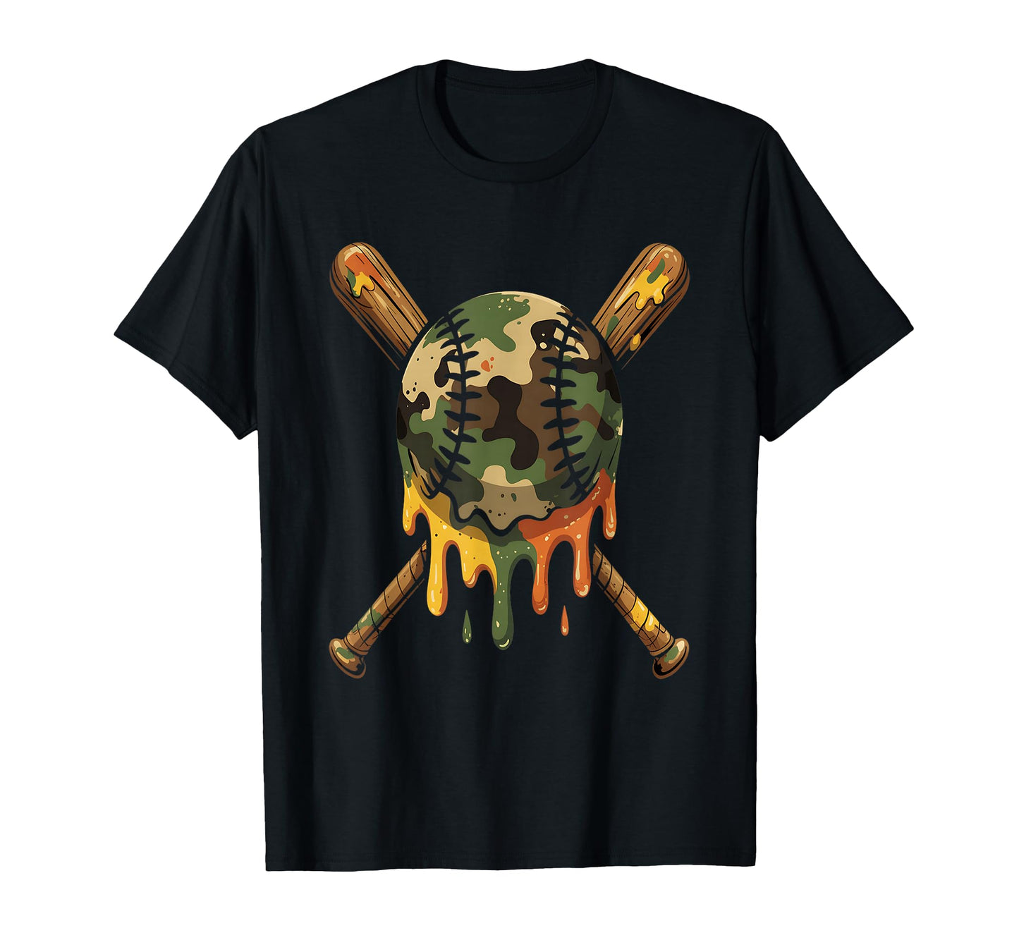 Baseball Drip Camo Baseball Bats Boys Sports Cool Game Day T-Shirt