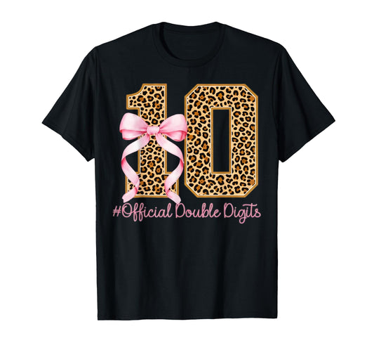 10th Birthday Girl Pink Coquette Bow Leopard 10 Year Old T-Shirt