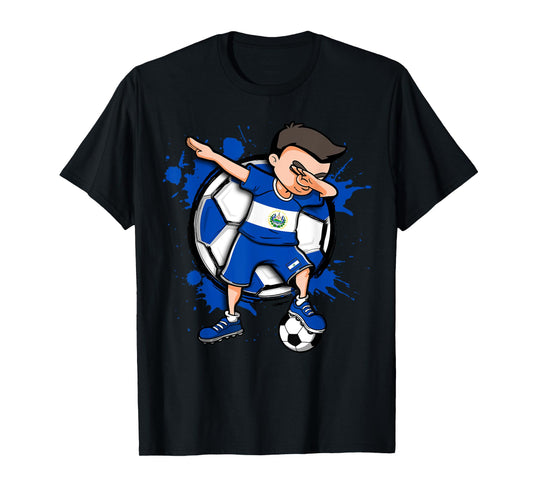 Dabbing Soccer Boy El Salvador Football Lovers Jersey Flag T-Shirt