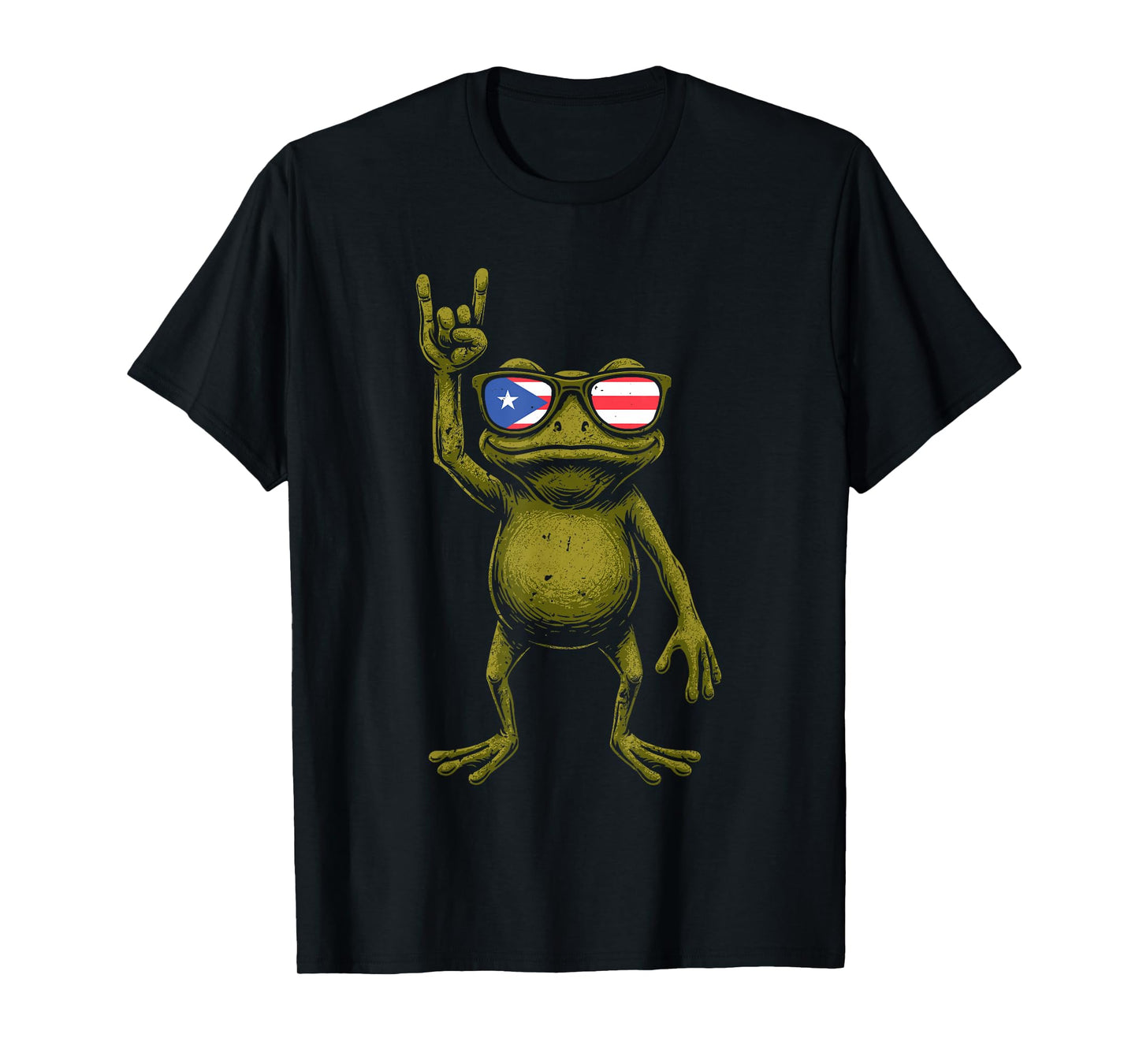 Retro Coquí Frog Puerto Rican Flag Rock Sign T-Shirt