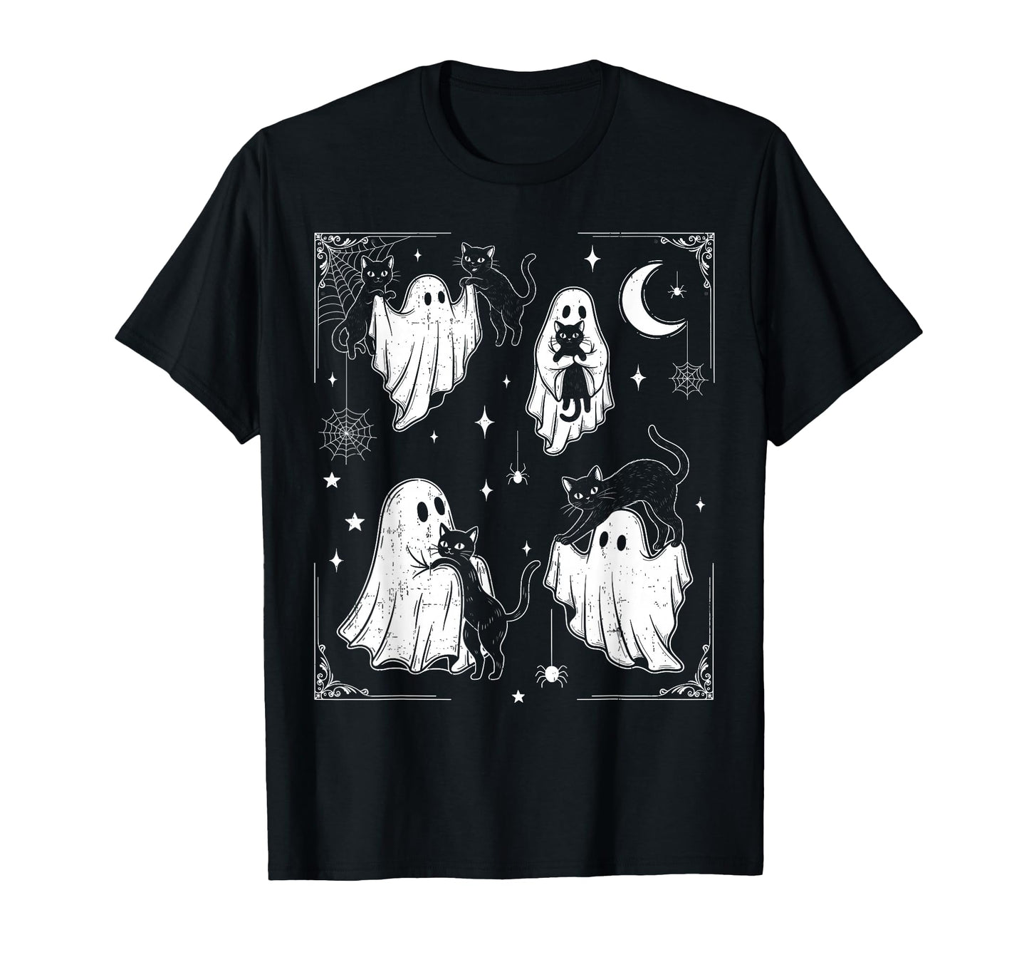 Cute Ghost Holding Cat Funny Halloween Men Women Kids T-Shirt