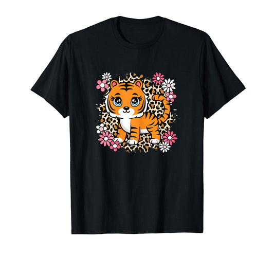 Cute Tiger Flowers Tiger Lover Women Girls Kids T-Shirt