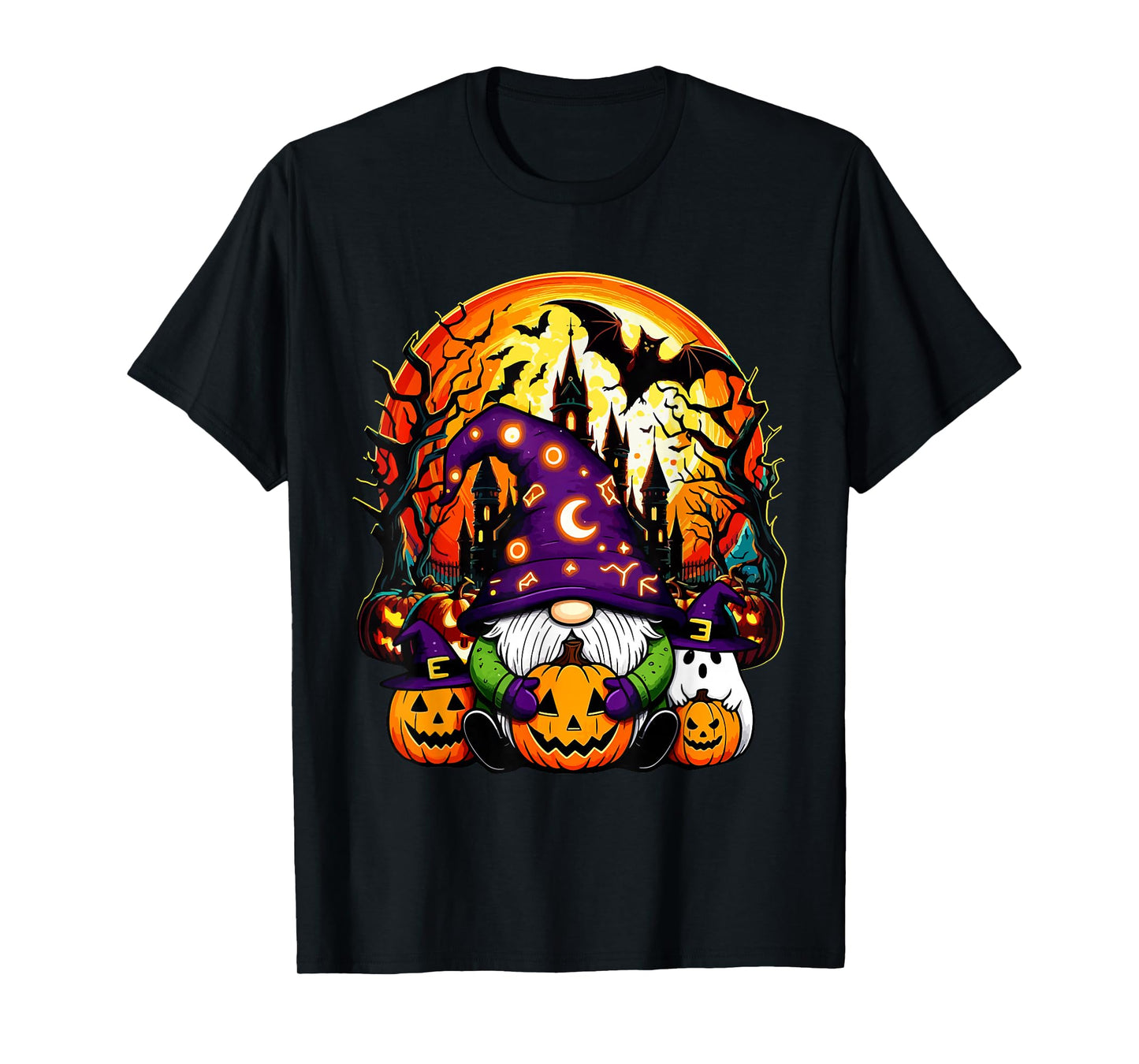 Halloween Gnome Cosplay Witch Boo Ghosts Carved Pumpkins T-Shirt