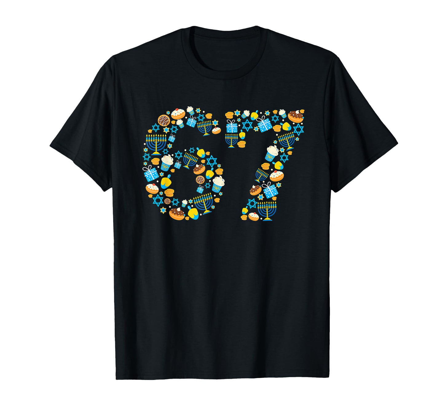 Hanukkah Menorah Dreidel 67 Festive Chanukah Six Seven Meme T-Shirt