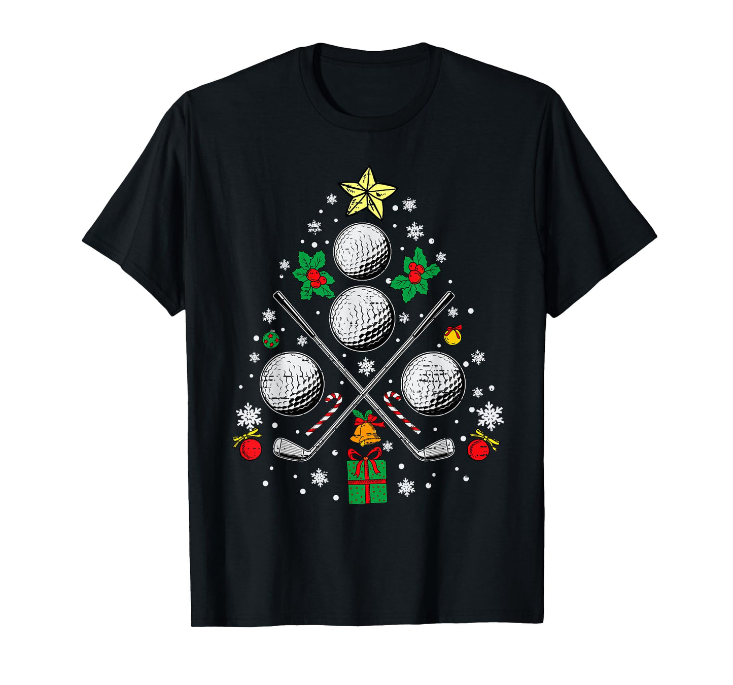 Golf Christmas Tree Light Pajama Golfer Xmas Men Women Kids T-Shirt