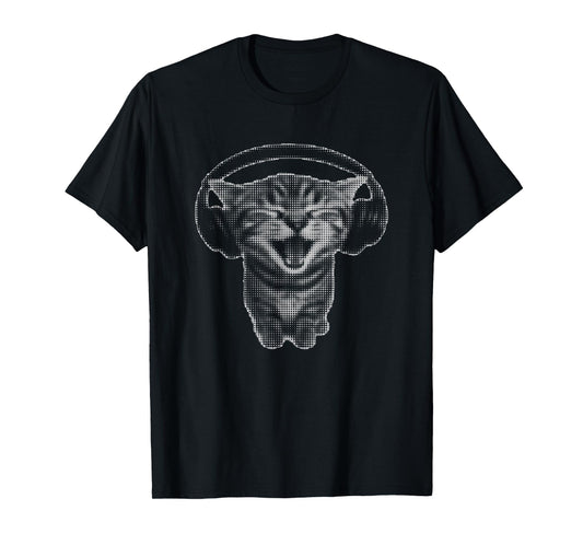 Cute Headphones Cat Funny y2k Grunge Silly Graphic T-Shirt