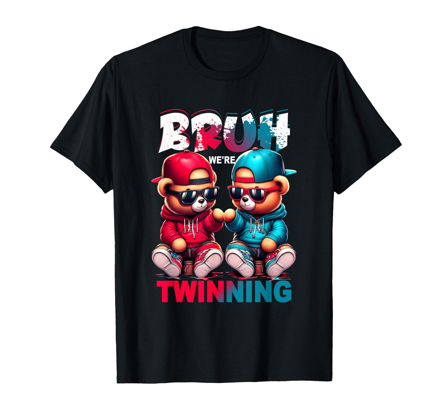 Bruh We're Twinning Boys Twin Day Spirit Week Teddy Bear Kid T-Shirt