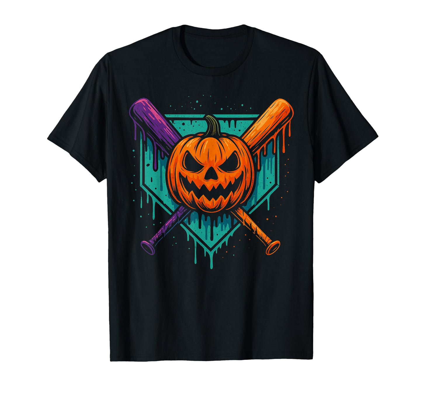 Pumpkin Halloween Baseball Ice Cream Drip Spooky Boys Youth T-Shirt