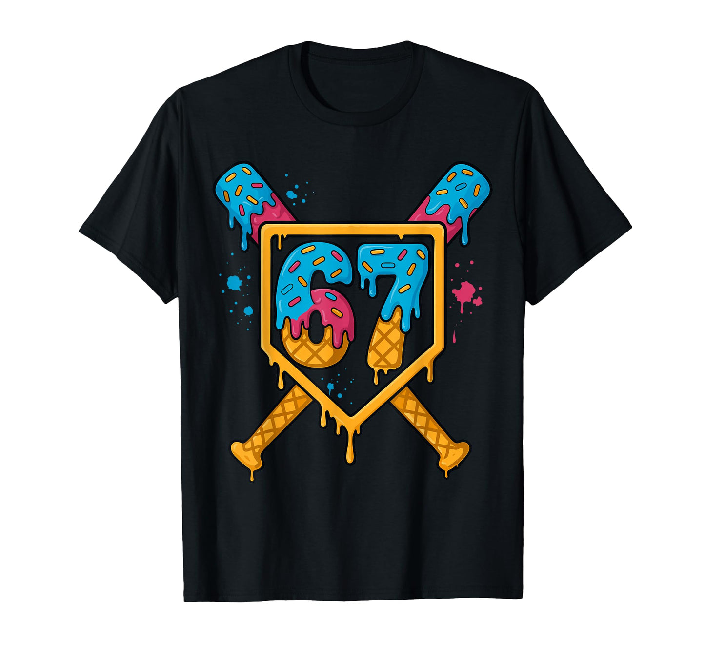 HUGvyn 67 Baseball Ice Cream Drip Six Seven Genz Alpha Slang T-Shirt