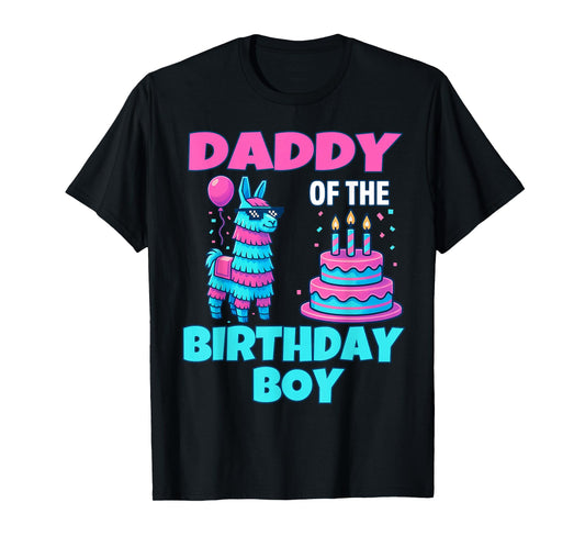 dad of Birthday Boy Llama Pinata Party family mathing men T-Shirt