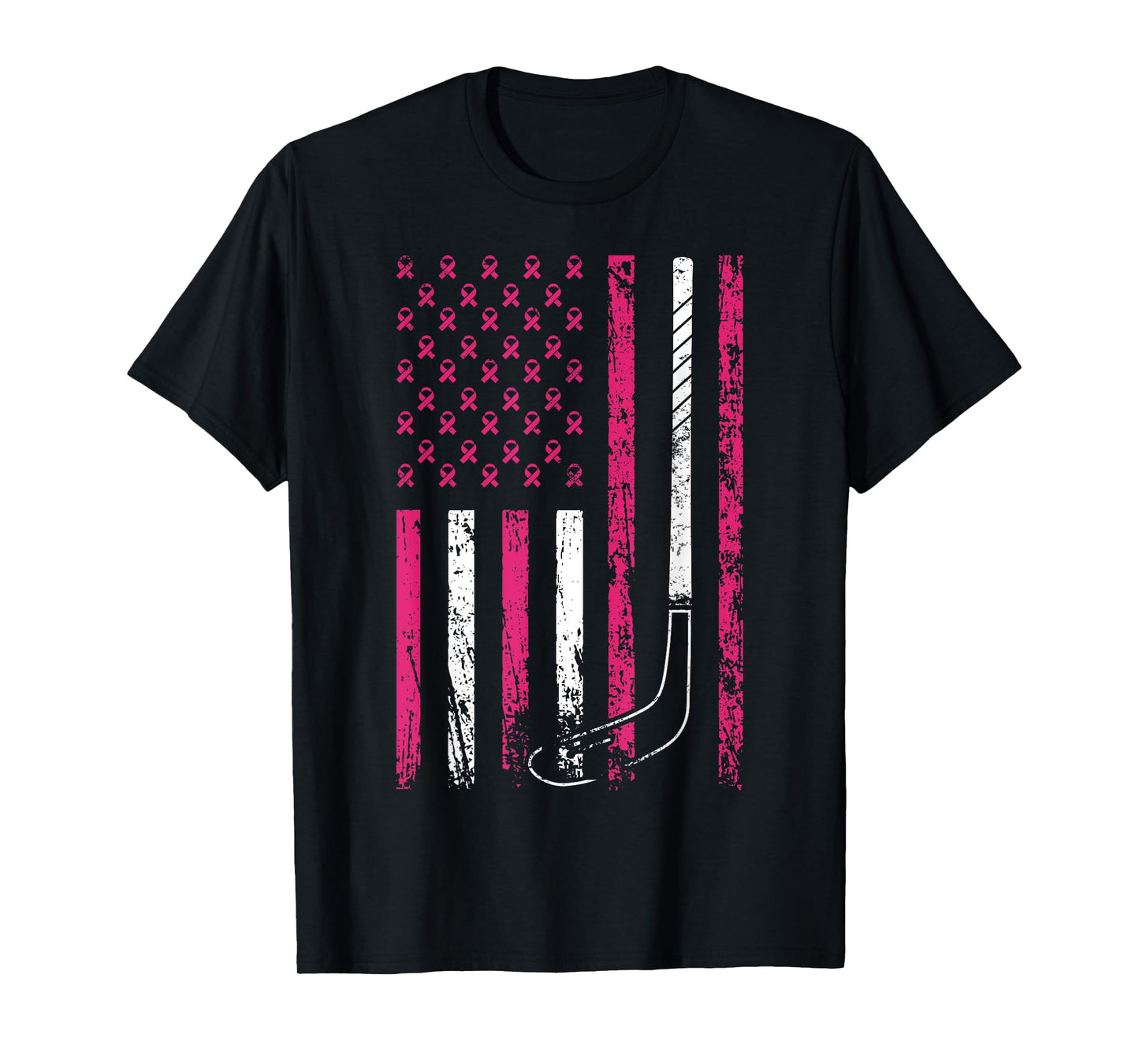 American Sports Flag Breast Cancer Awareness Ice Hockey T-Shirt