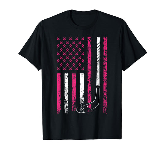 American Sports Flag Breast Cancer Awareness Ice Hockey T-Shirt