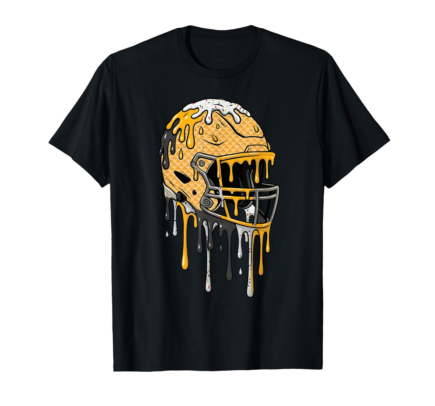 Football Helmet Black and Gold Ice Cream Drip Boys Kids T-Shirt