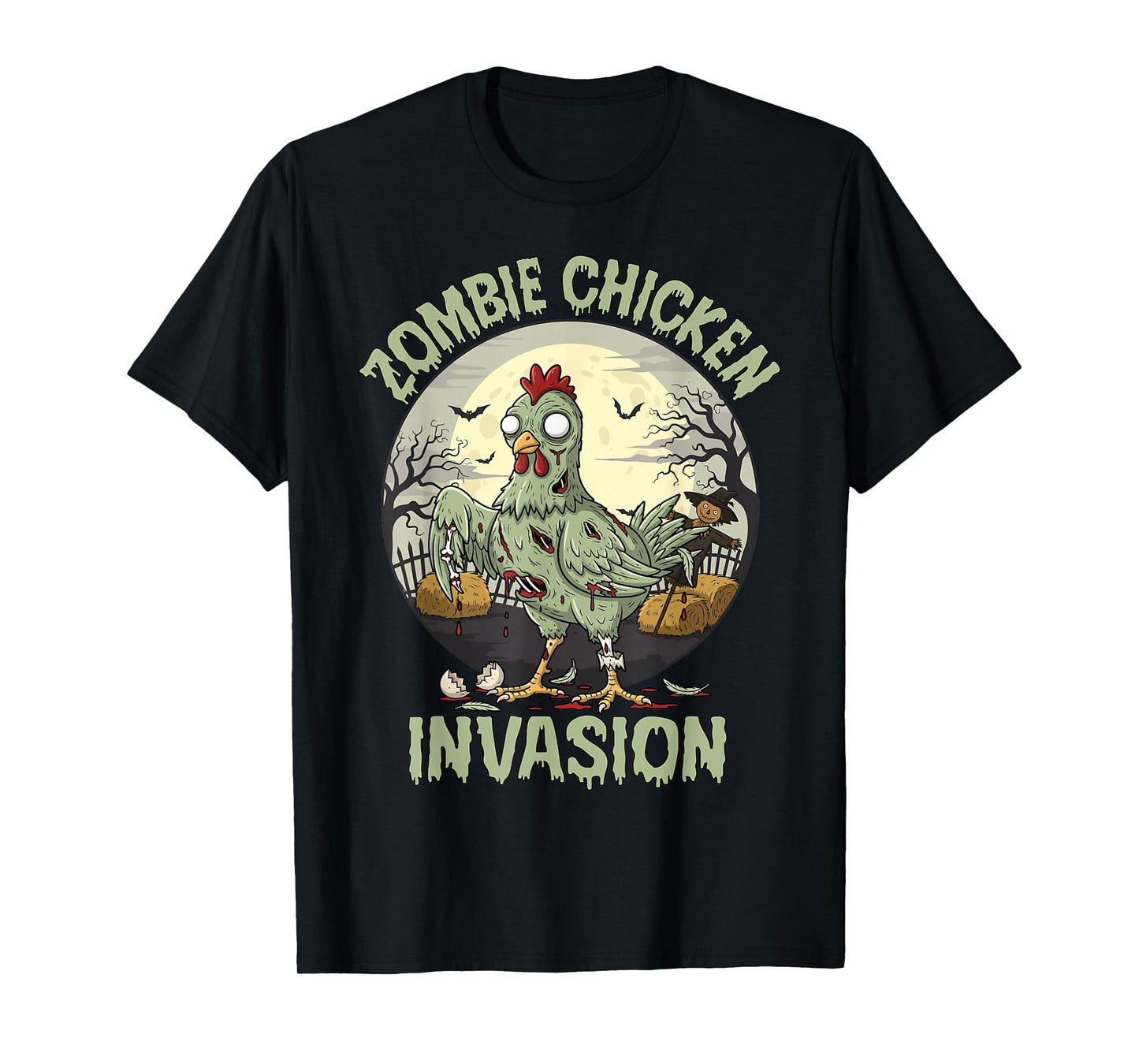 Zombie Chicken Invasion Funny Halloween T-Shirt