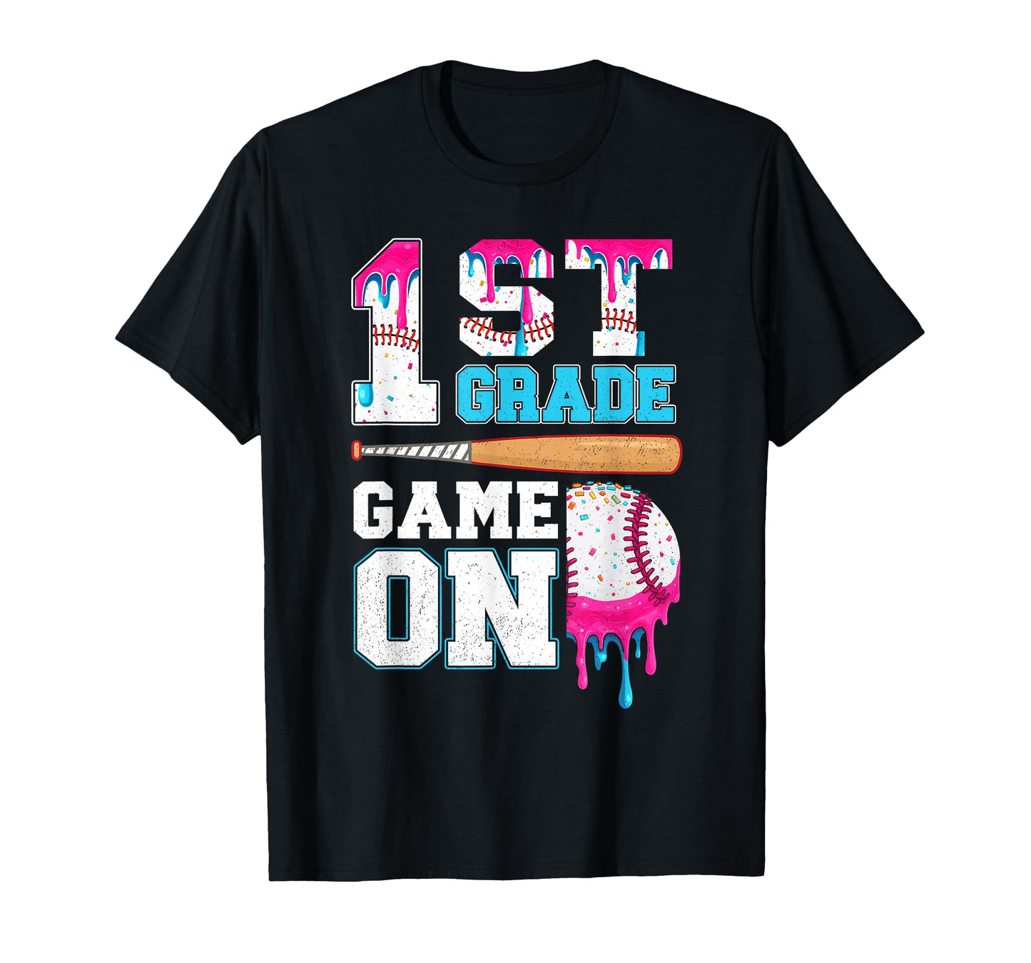 1st Grade Back to School Baseball Drip Ice Cream Game On Kid T-Shirt