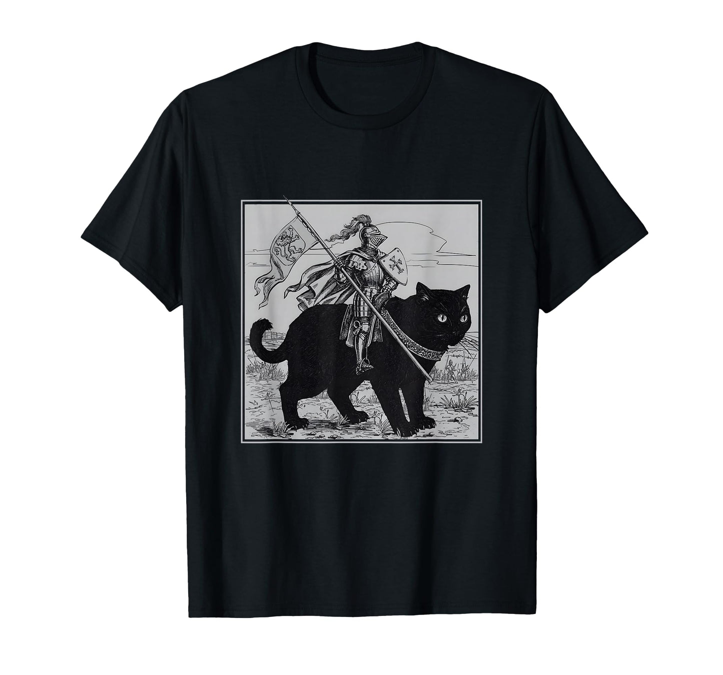 Knight Cat Rider Vintage 90s Medieval Knight Riding Cat T-Shirt