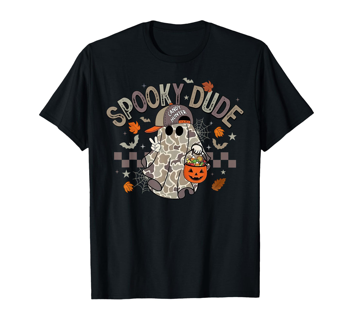 Spooky Dude Camo Halloween Boo Ghost Candy Hunter Boys Kids T-Shirt