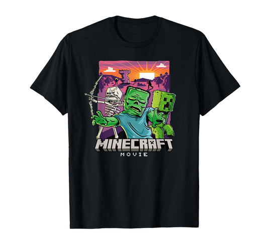 A Minecraft Movie Skeleton Zombie & Creeper Cartoon Style T-Shirt