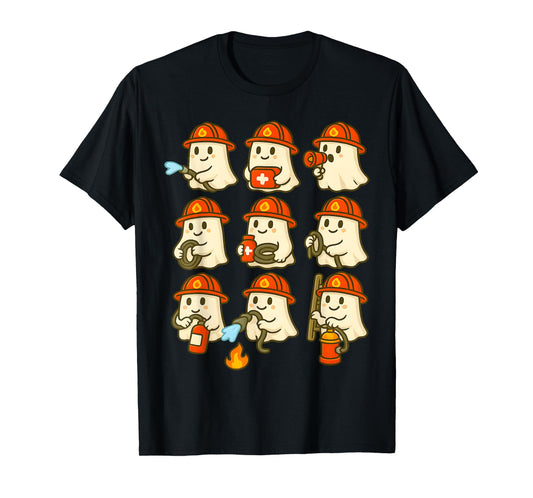Cute Ghost Firefighter Halloween Rescue Hero T-Shirt