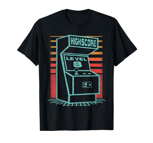 8th Birthday 8 Year Old Retro Gamer Level Up Unlocked T-Shirt