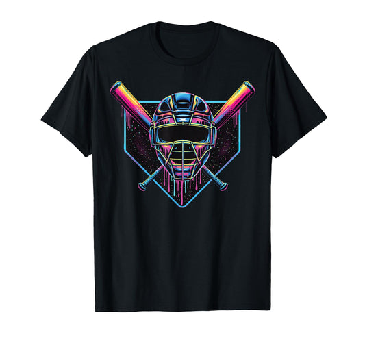 Dripping Baseball Catcher Mask Baseball Fan Street Style T-Shirt