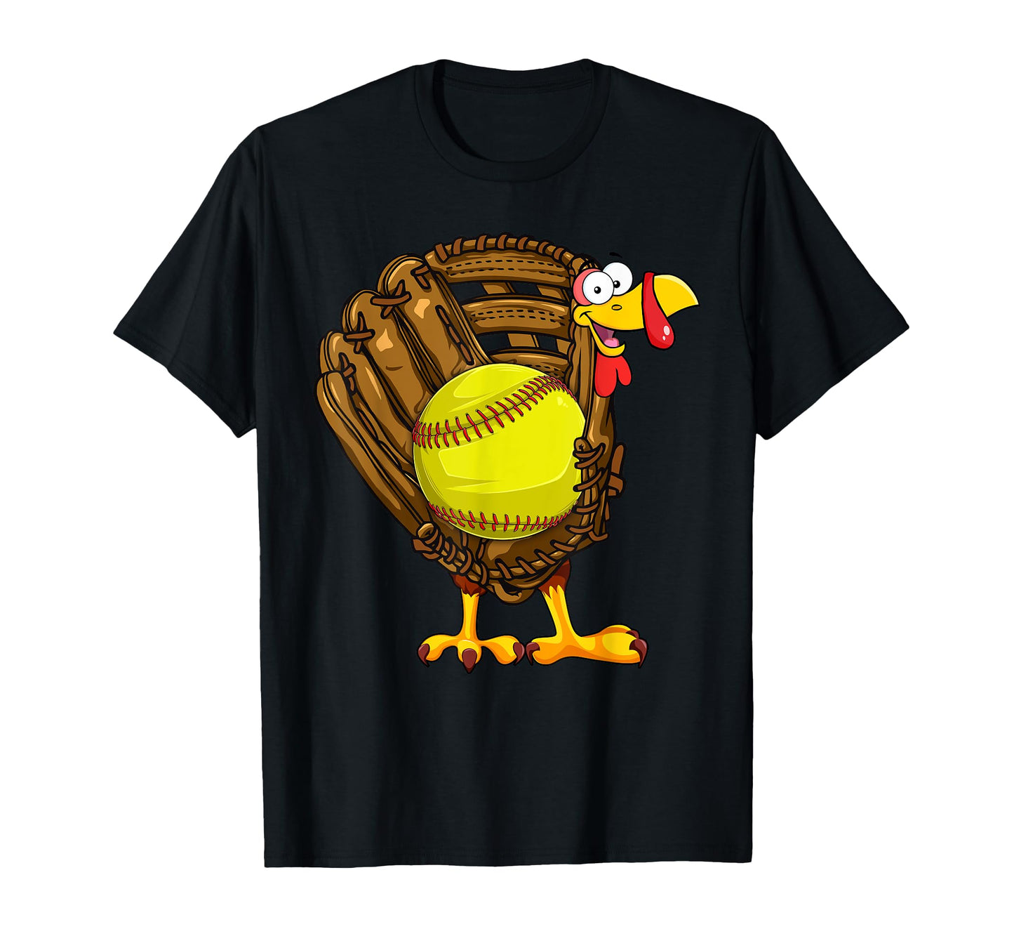 Funny Turkey Softball Glove Autumn Fall Vibes Thanksgiving T-Shirt