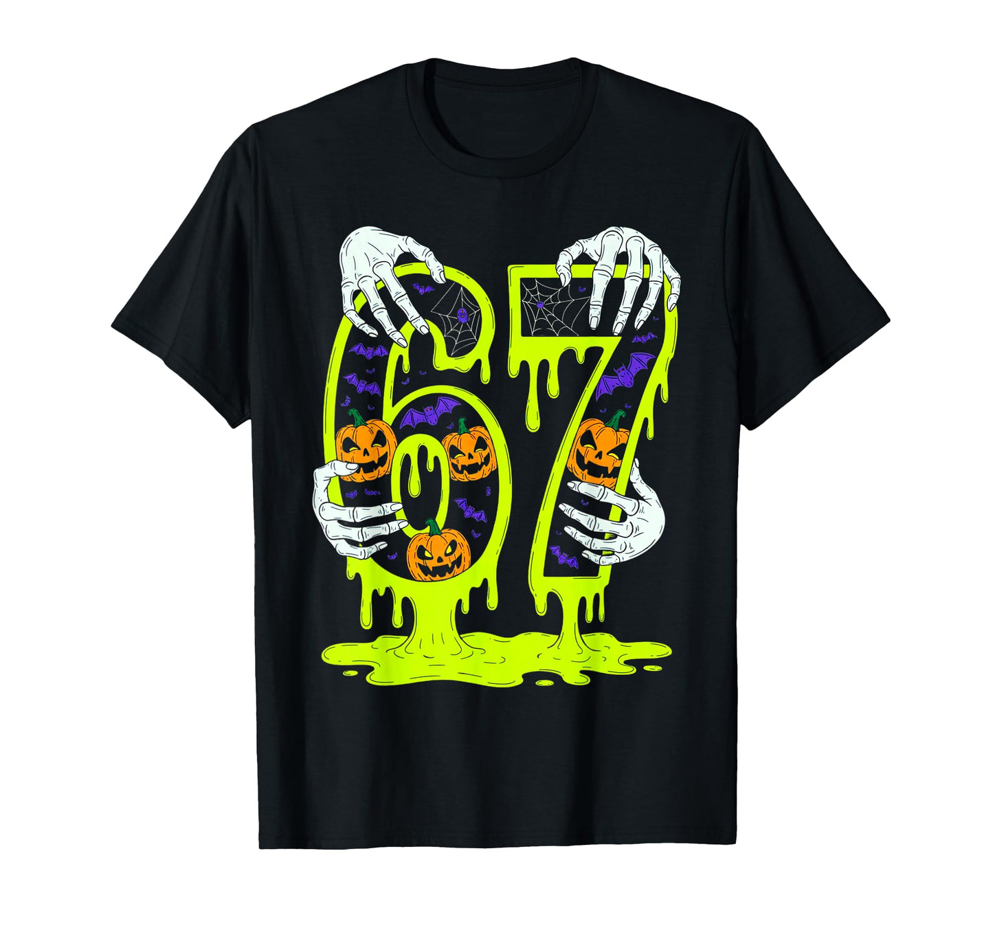 67 Meme Trendy Skeleton Halloween Funny Six Seven Gen Alpha T-Shirt