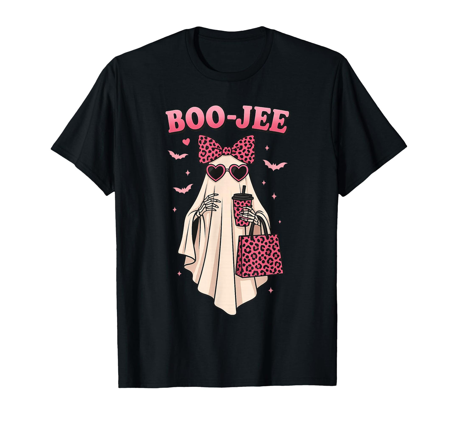 Coquette Leopard Ghost Coffee Boo JEE Halloween Boujee Ghost T-Shirt