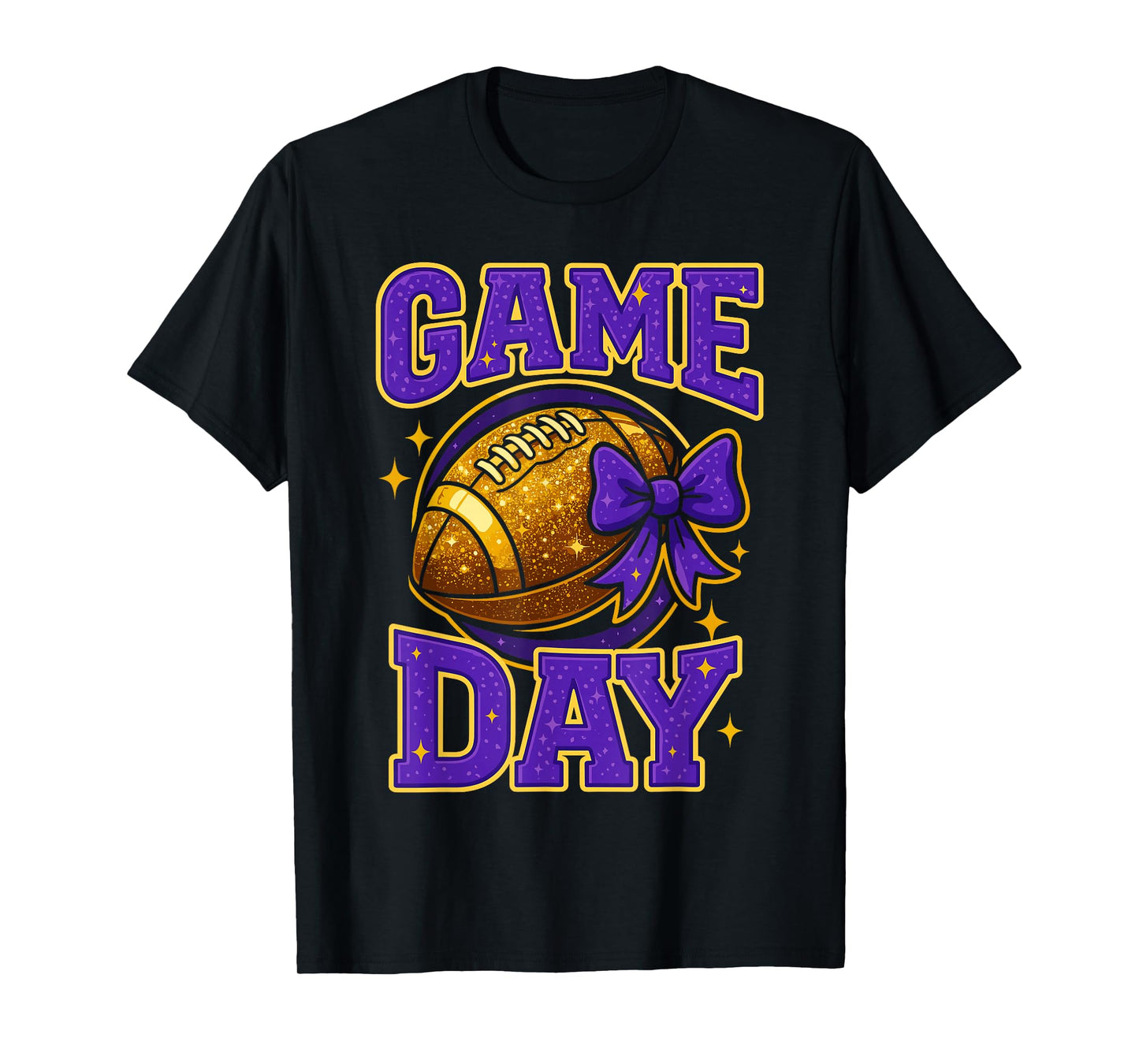 Purple and Gold Game Day Outfits, Football Mom Coquette Bow T-Shirt