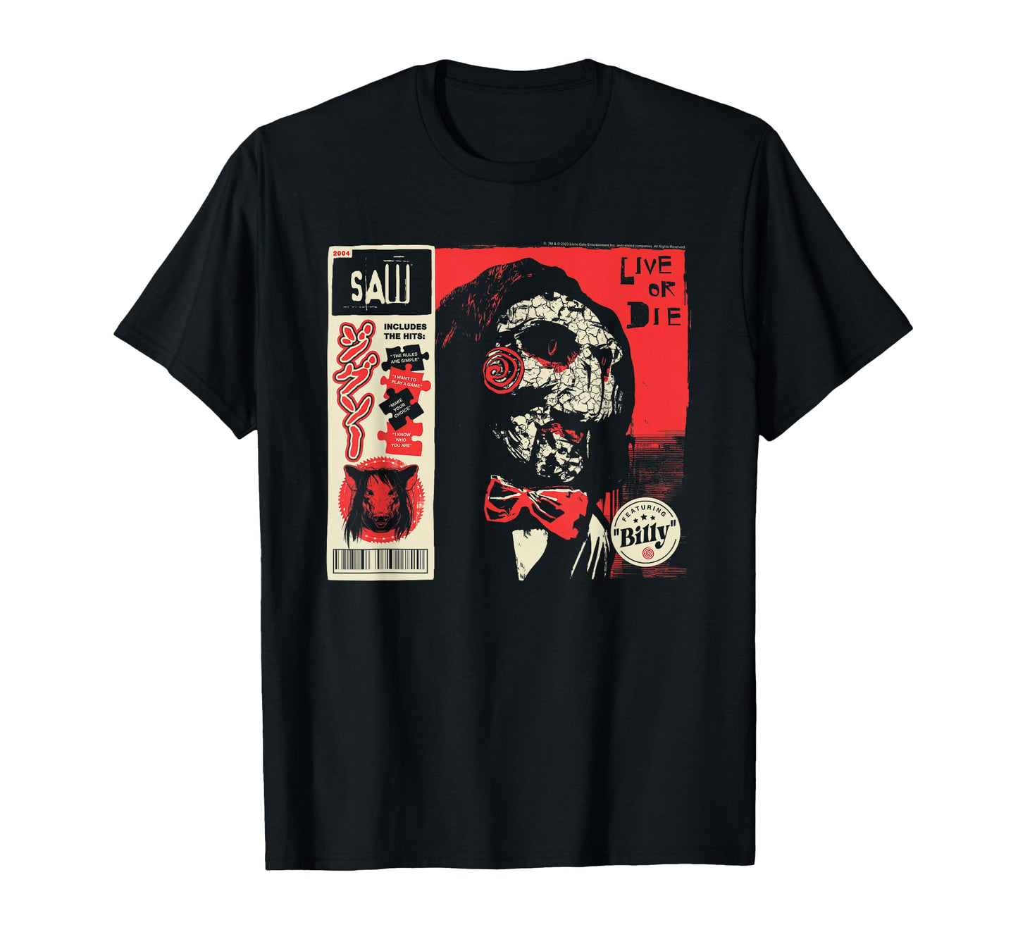 Saw Live or Die Kanji Collage Horror Movie T-Shirt