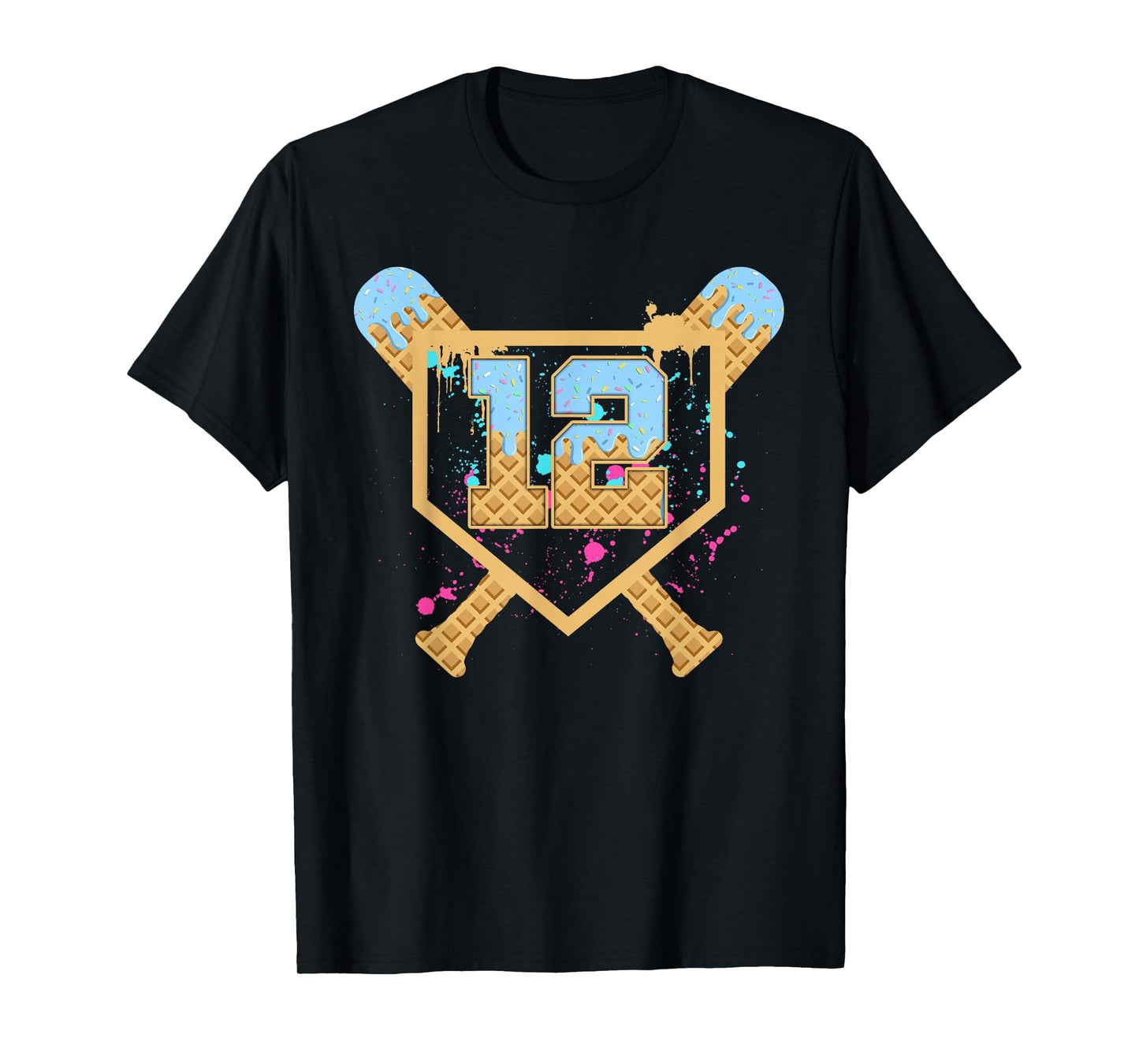 Baseball 12 Year Old Ice Cream Drip 12th Birthday Number 12 T-Shirt