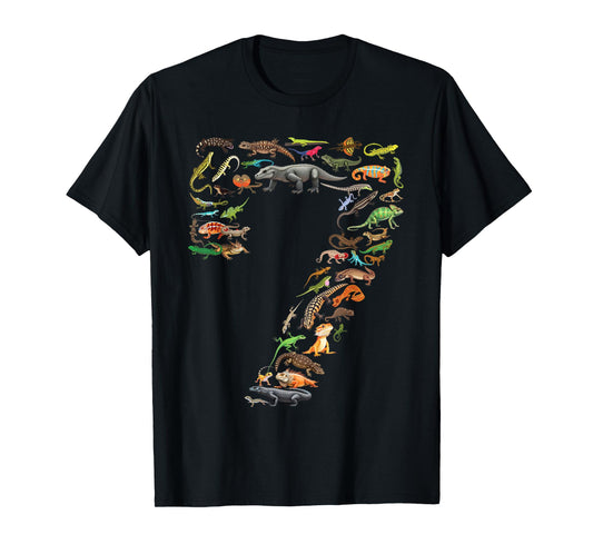 7 Years Old 7th Birthday Lizards Reptiles Figures Number T-Shirt