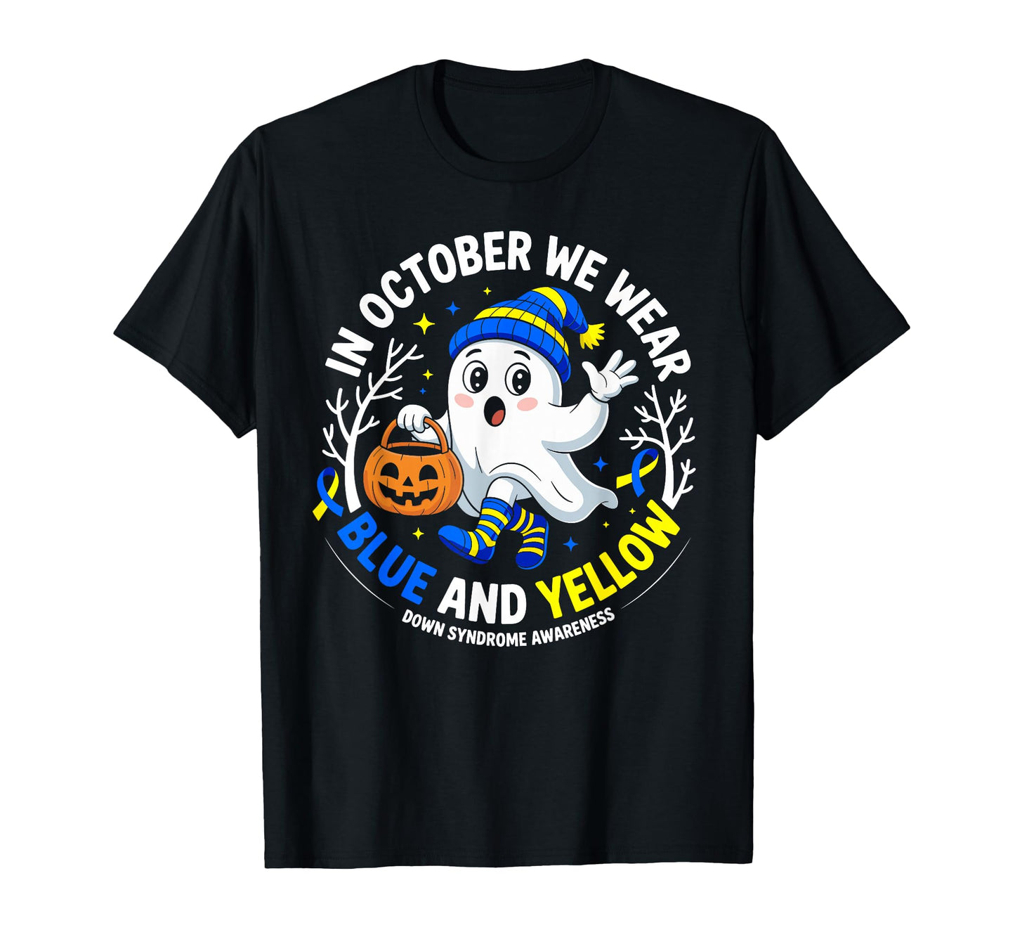 in October We Wear Yellow and Blue Down Syndrome Awareness T-Shirt