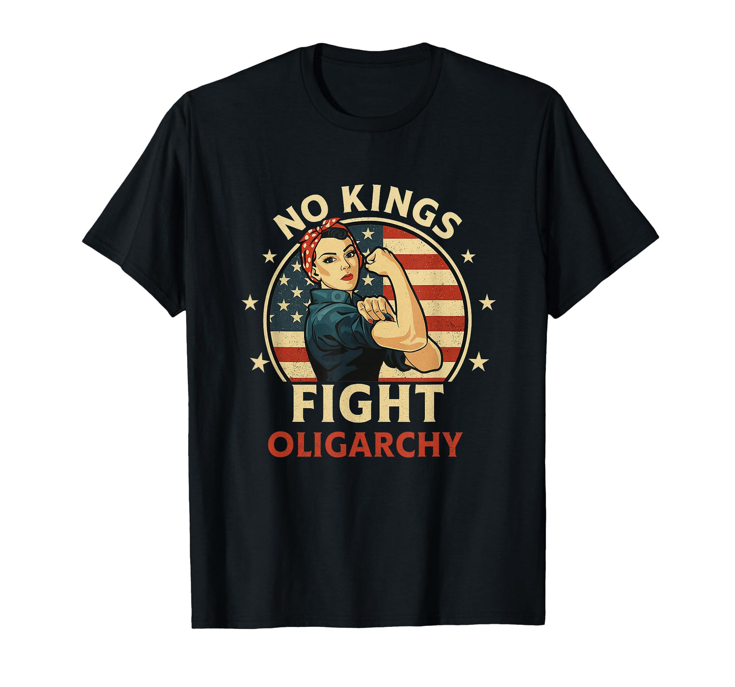 Retro No Kings Fight Oligarchy Woman Flag Art T-Shirt