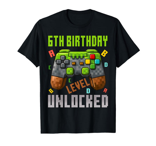 6th Birthday Boy Level 6 Unlocked Birthday Boy 6 Years Old T-Shirt