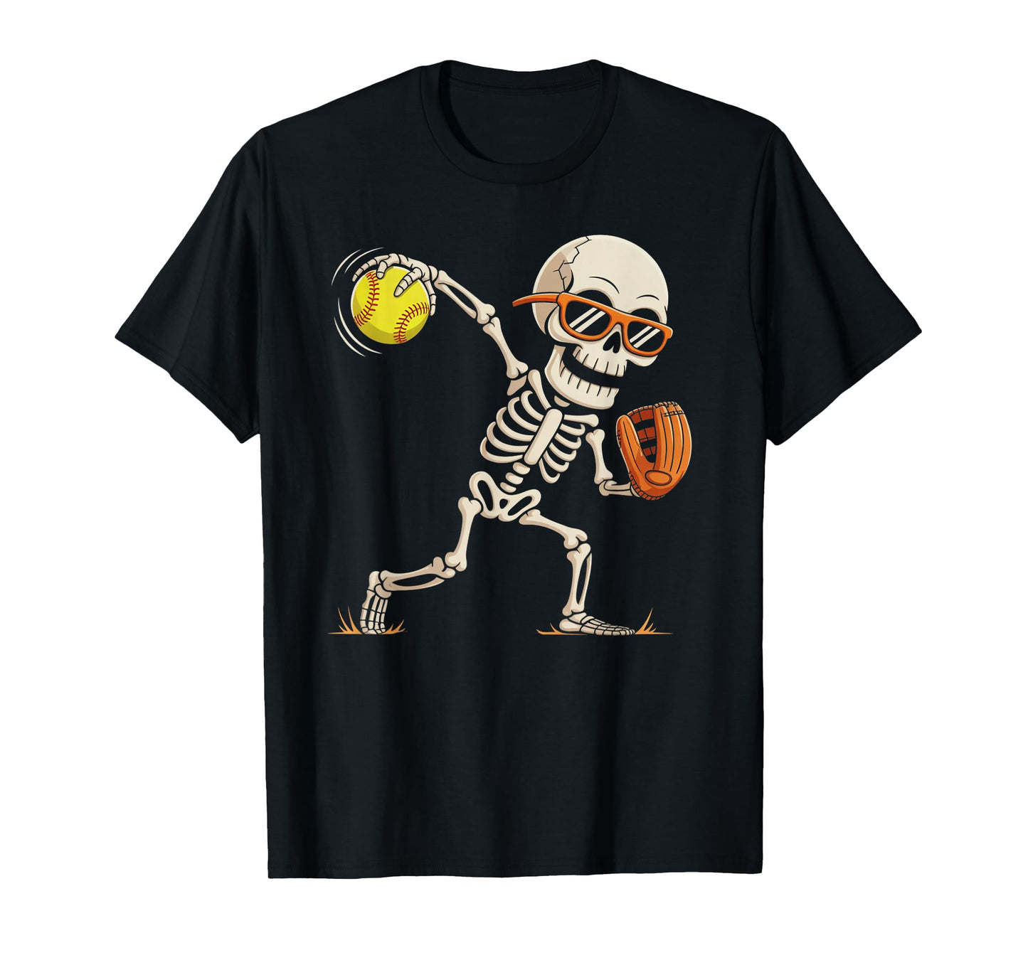 Skeleton Throwing Softball Halloween Sports Players Costume T-Shirt