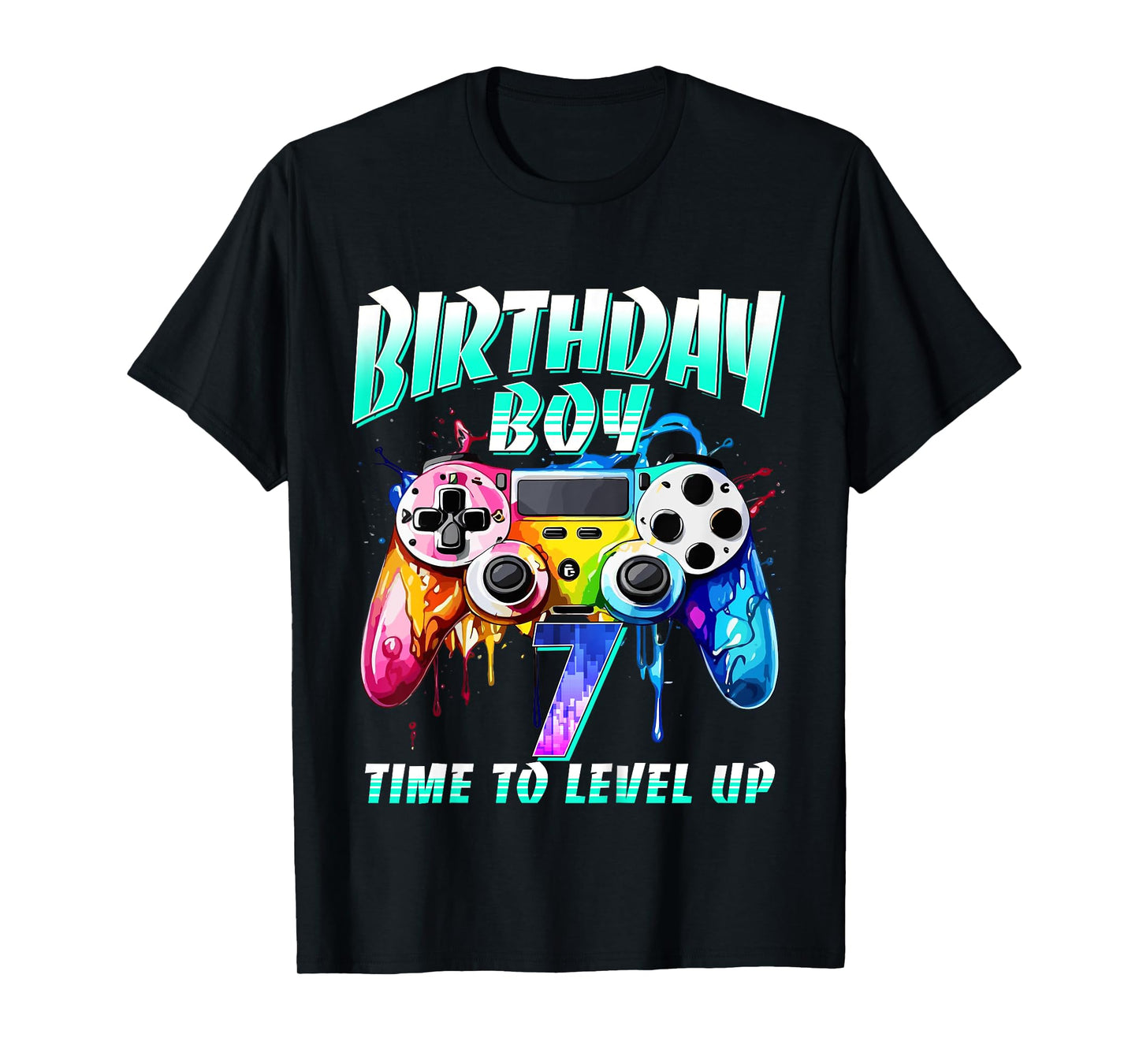 Kids Birthday Boy Time To Level Up Gamer Video Game 7 Years Old T-Shirt
