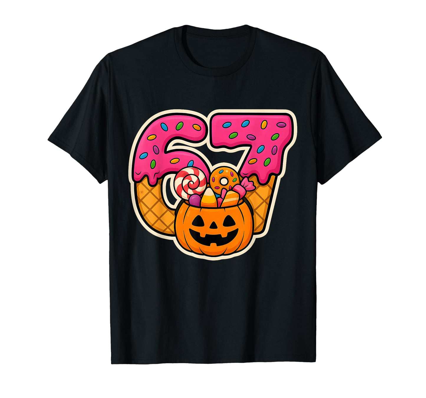 Funny Donut Number 67 Halloween Birthday Kids Candy Pumpkin T-Shirt