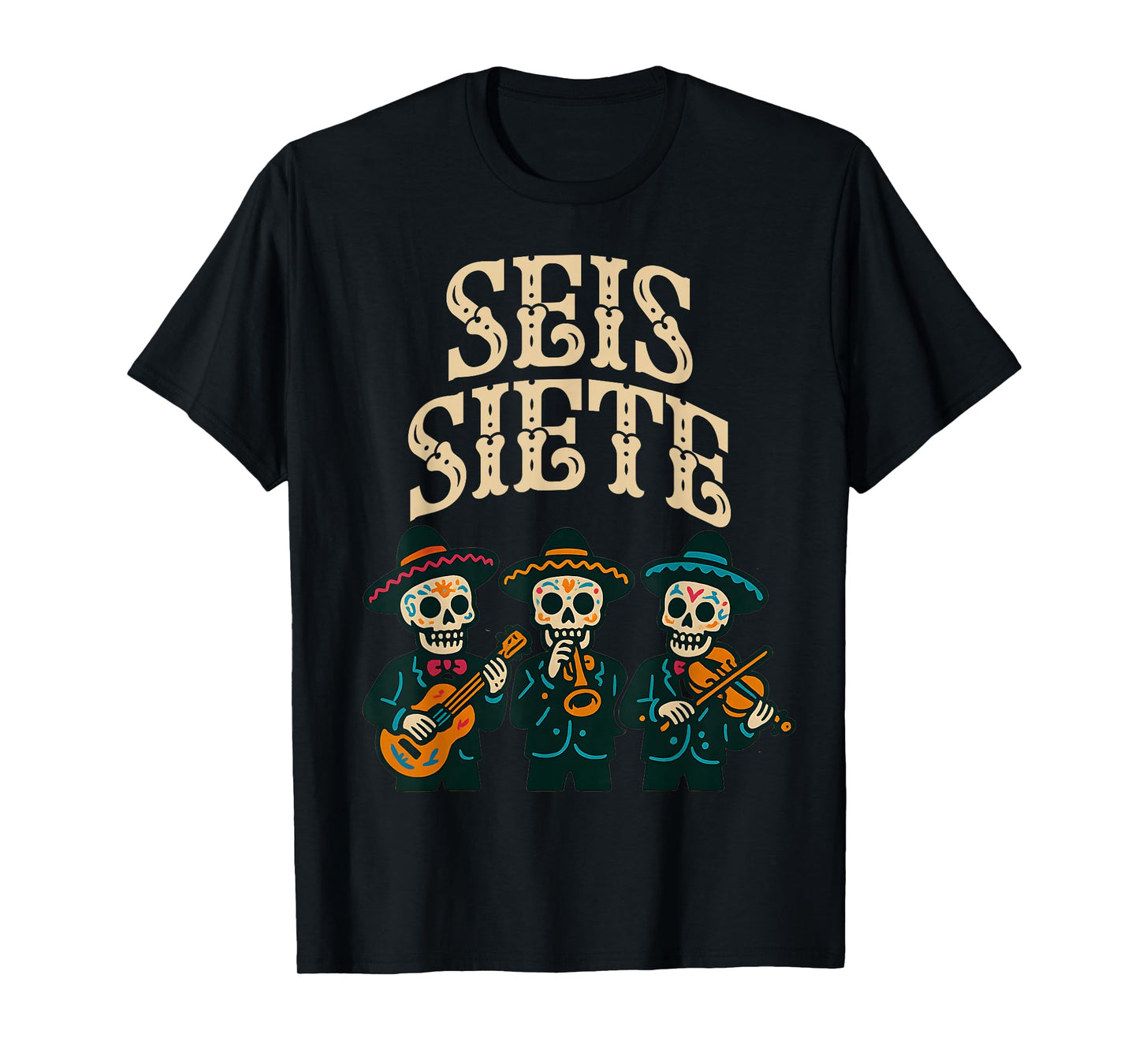 SEIS Siete Mexican Los Muertos Calaveras Sugar Skull 67 Boys T-Shirt