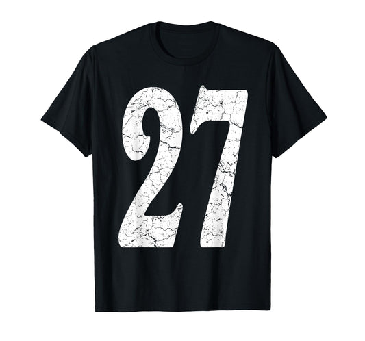 Distressed White Number 27 Jersey Uniform Player Fan T-Shirt