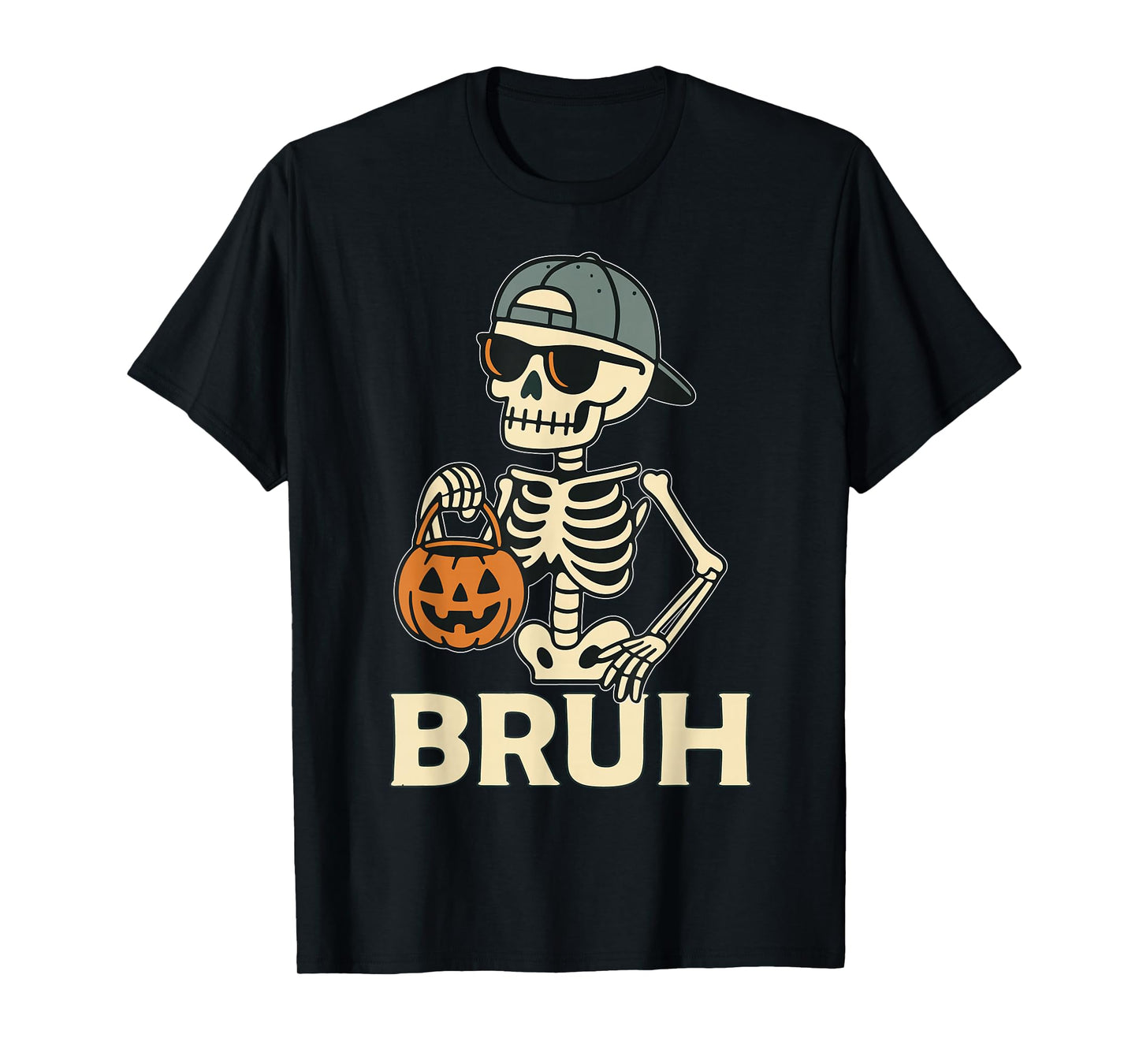 Bruh Skeleton Halloween Trick Or Treat Candy Kids Boys Men T-Shirt