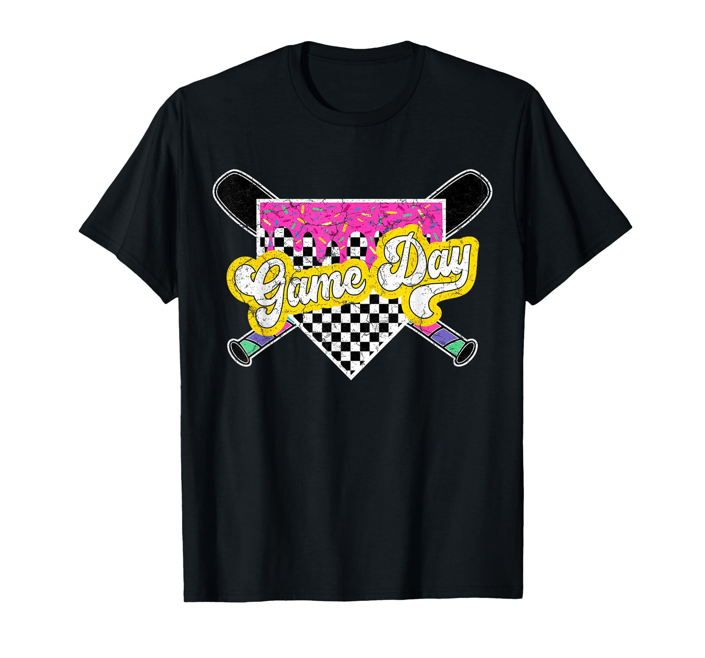 Game Day Checkered Baseball Ice Cream Drip for Boys Youth T-Shirt