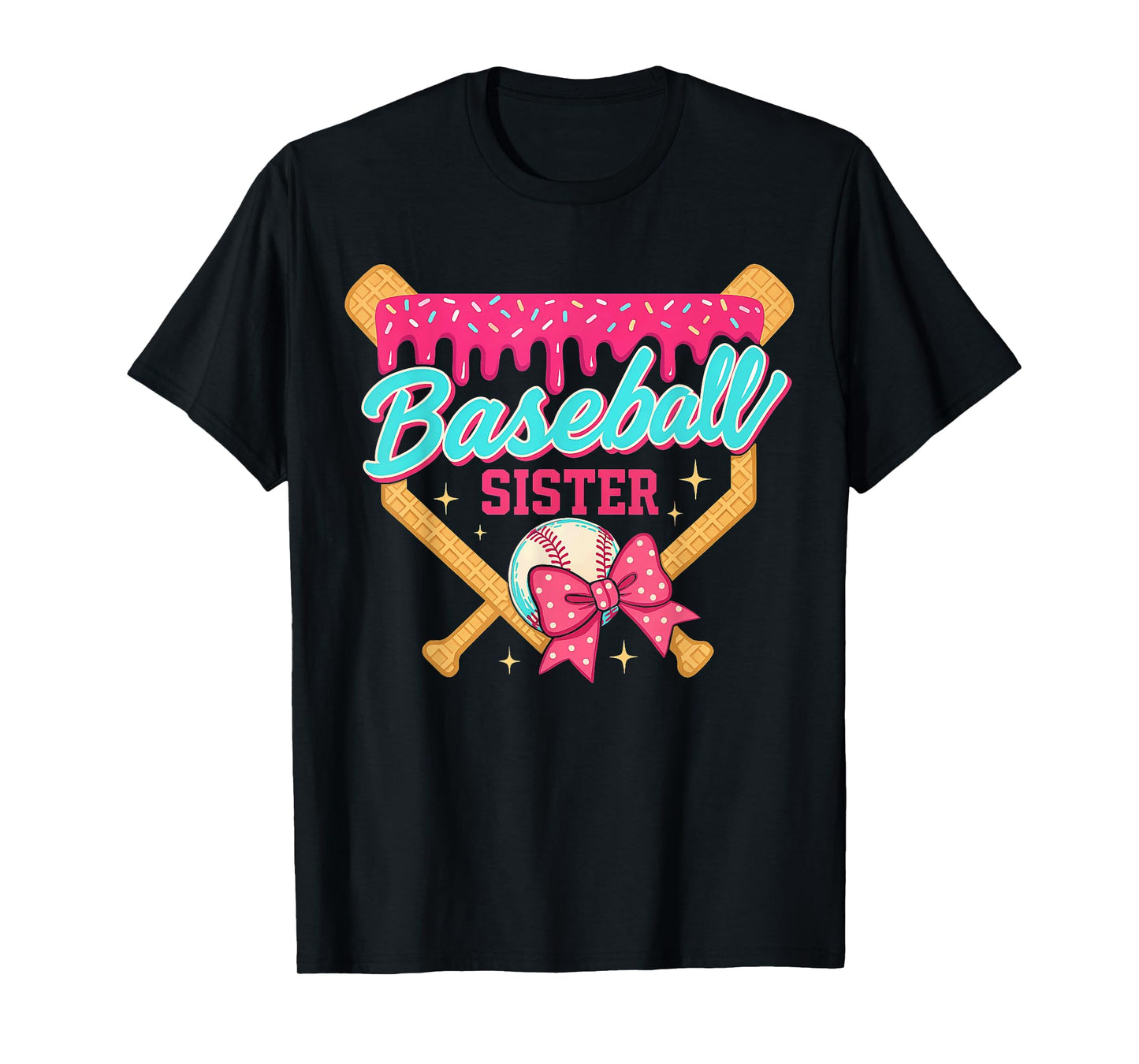 Retro Baseball Sister Ice Cream Drip Baseball Game Day Girls T-Shirt